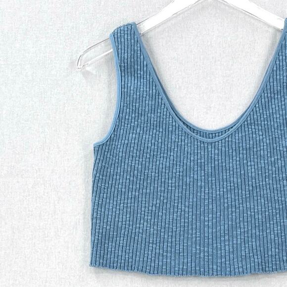 ENZA COSTA Rib Sweater Knit Cropped Tank Womens Medium Blue Stretch Wide Strap - Picture 6 of 13